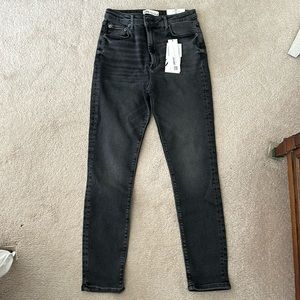 High waisted black straight leg jeans